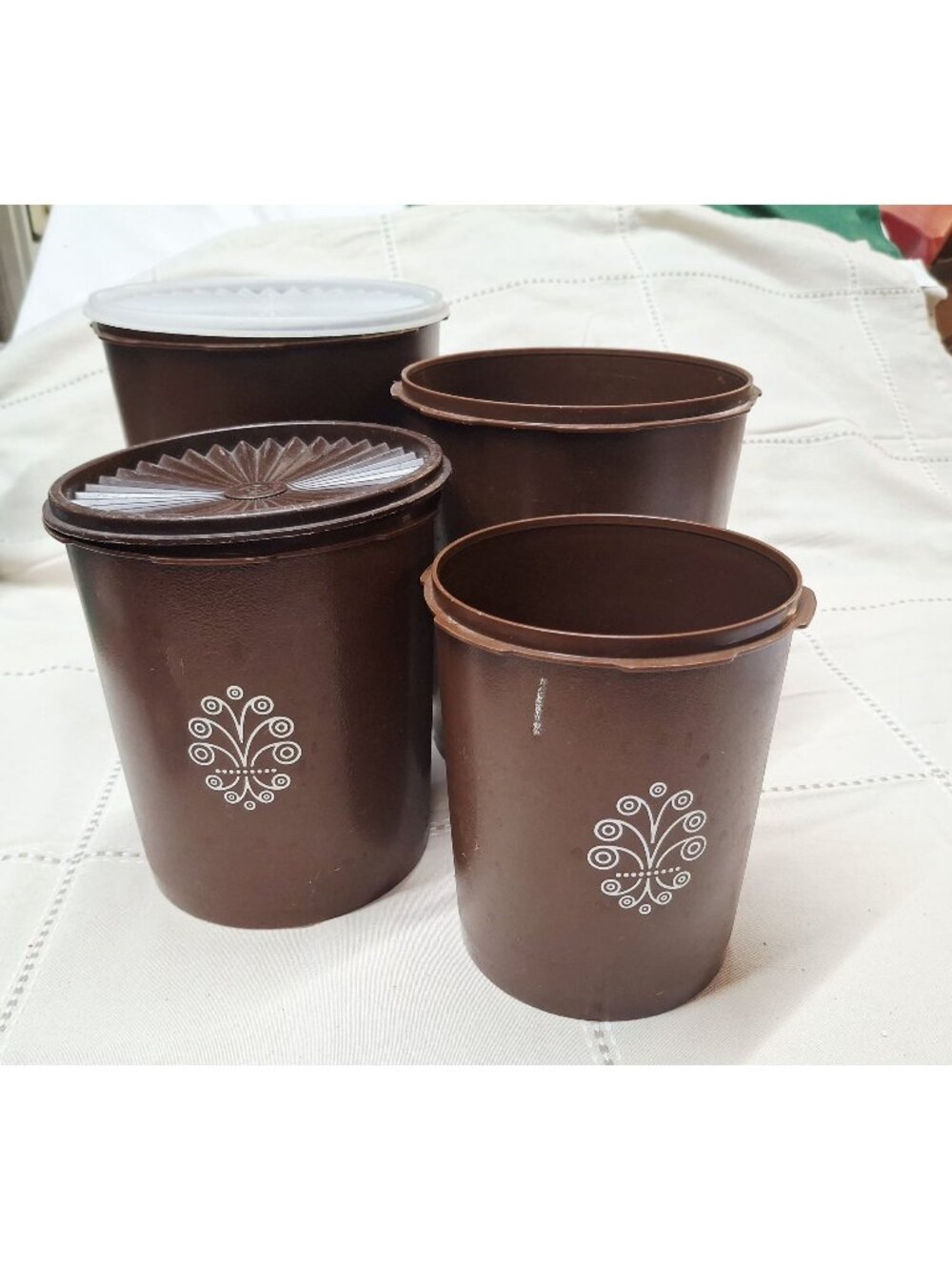 Vintage Brown Tupperware Storage Containers With Lids Set Of 4 Floral Pattern Du